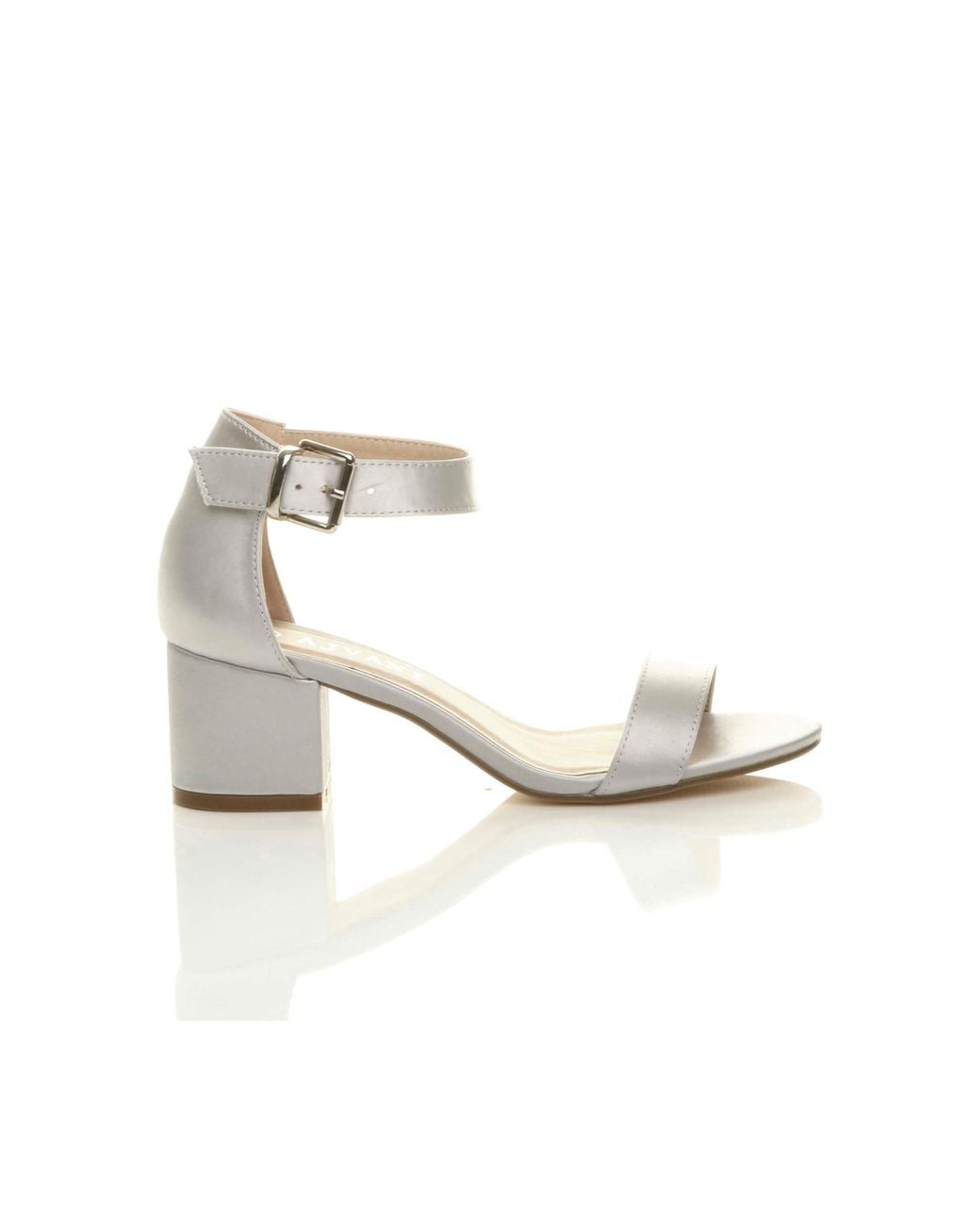 AJVANI White Mid Block Heel Ankle Strap Sandals