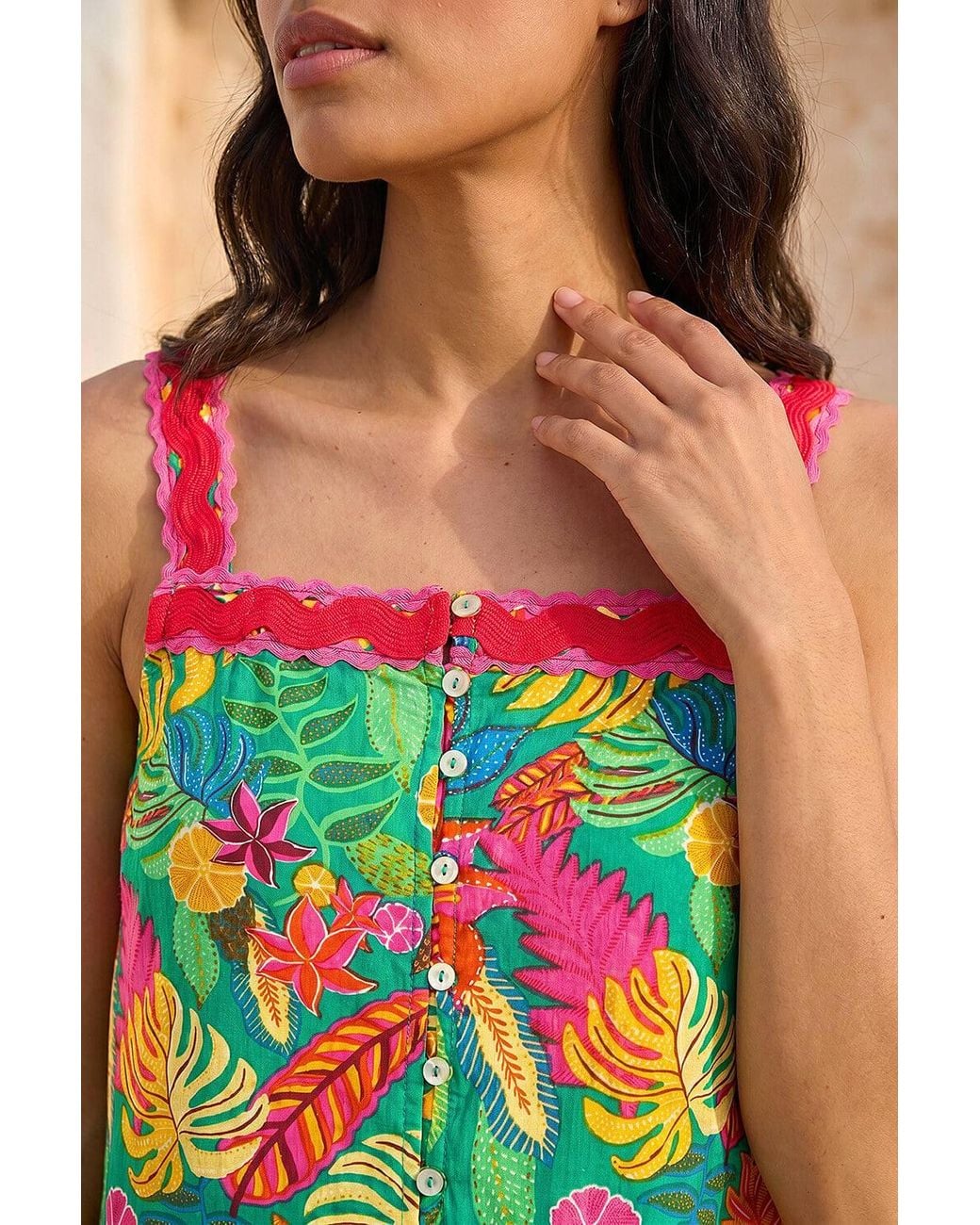 Roman Green Floral Ric Rac Cami Top