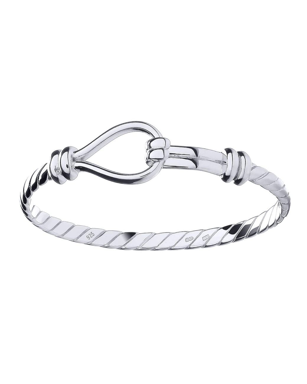 Jewelco London Metallic Sterling Rope Stirrup Hook 4Mm Bangle Bracelet 5"