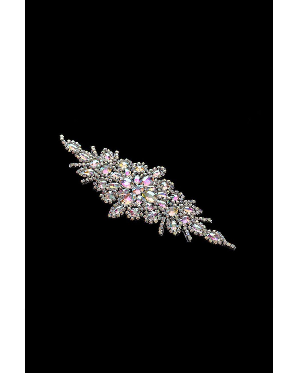 Neel Blue Black Diamante Motif, Rhinestone Patch, Crystal Applique, 24 X 8.5Cm