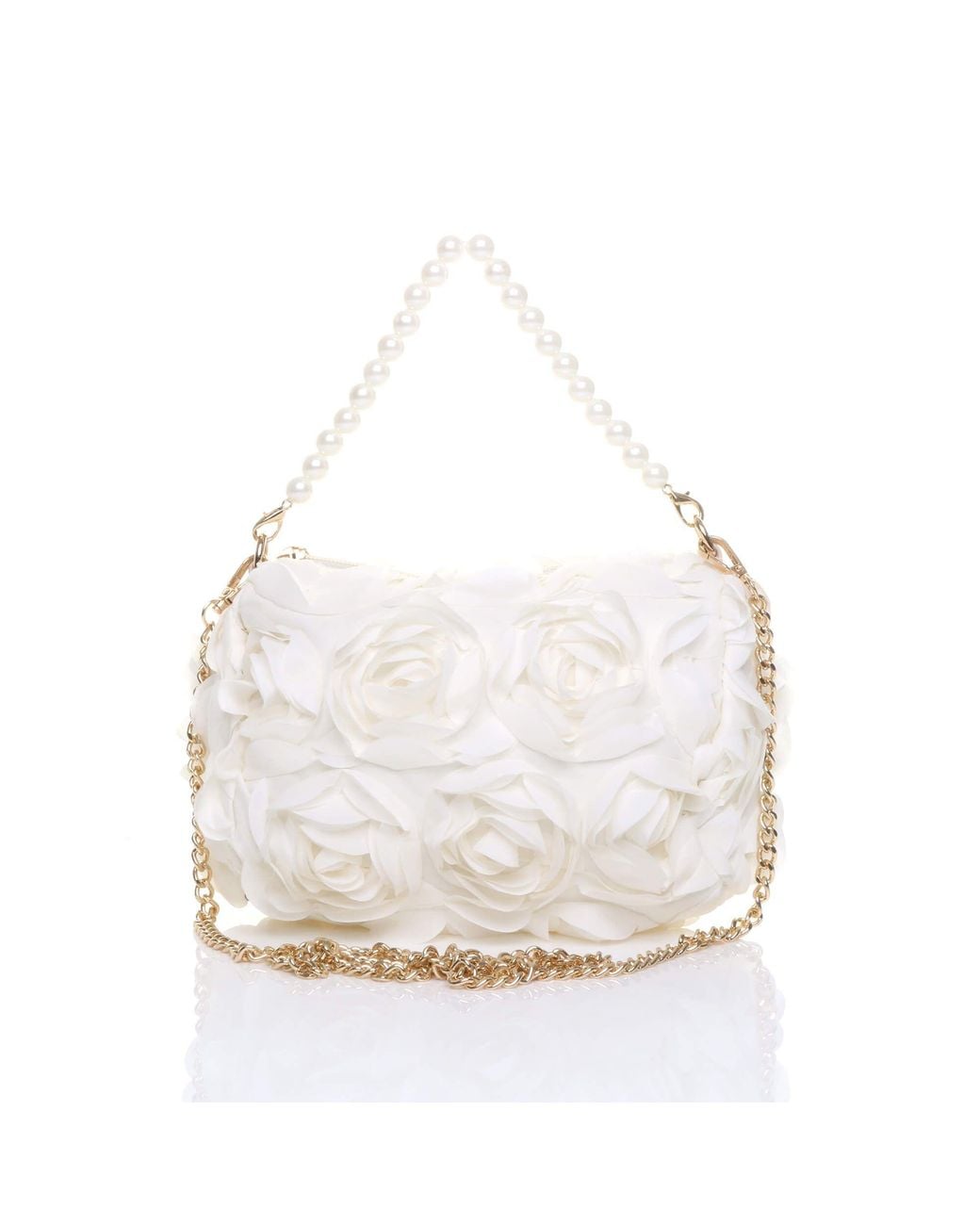 AJVANI White Flower Rose Ruffle Wedding Evening Clutch Bag