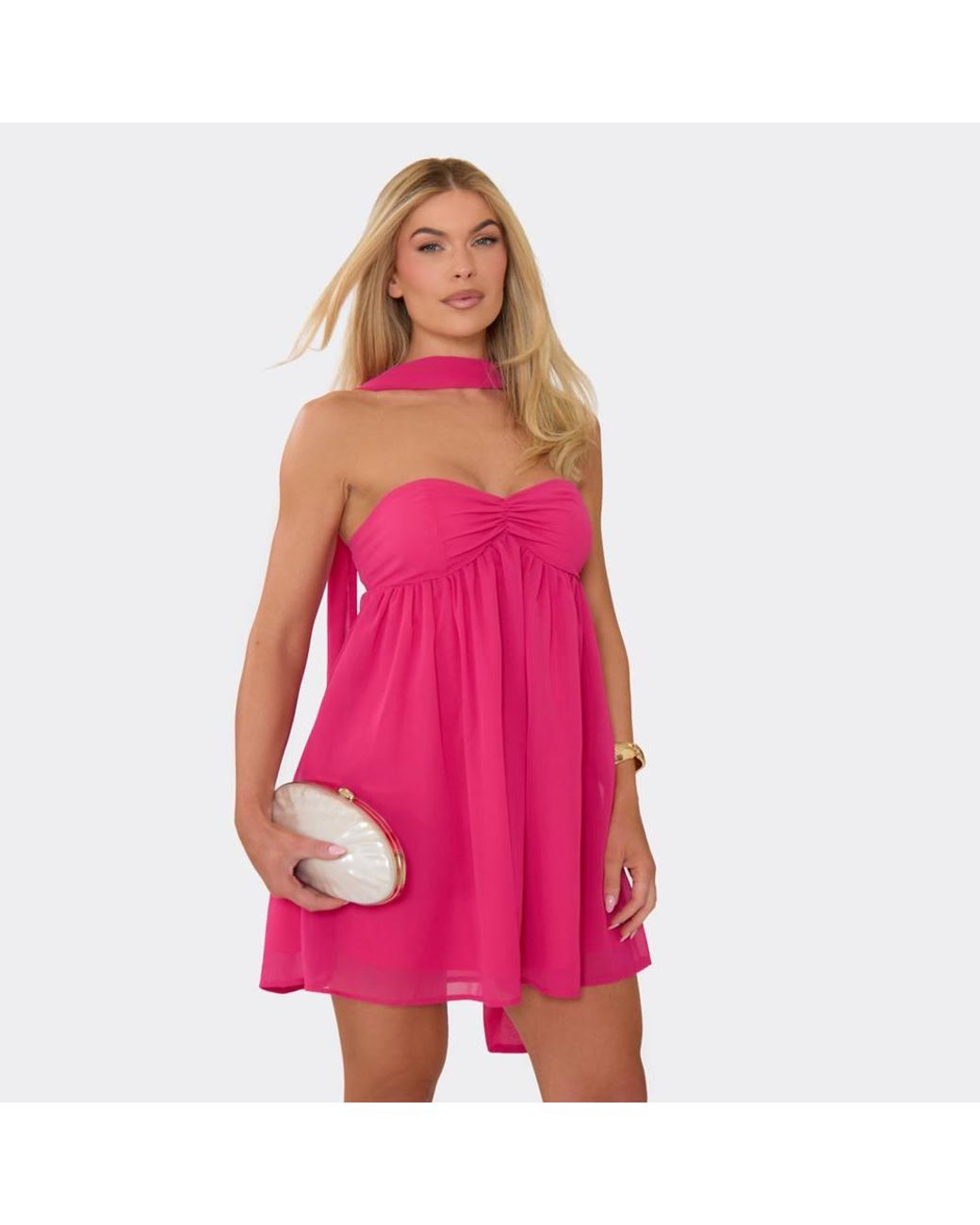 EGO Pink Strappy Ruched Mini Dress