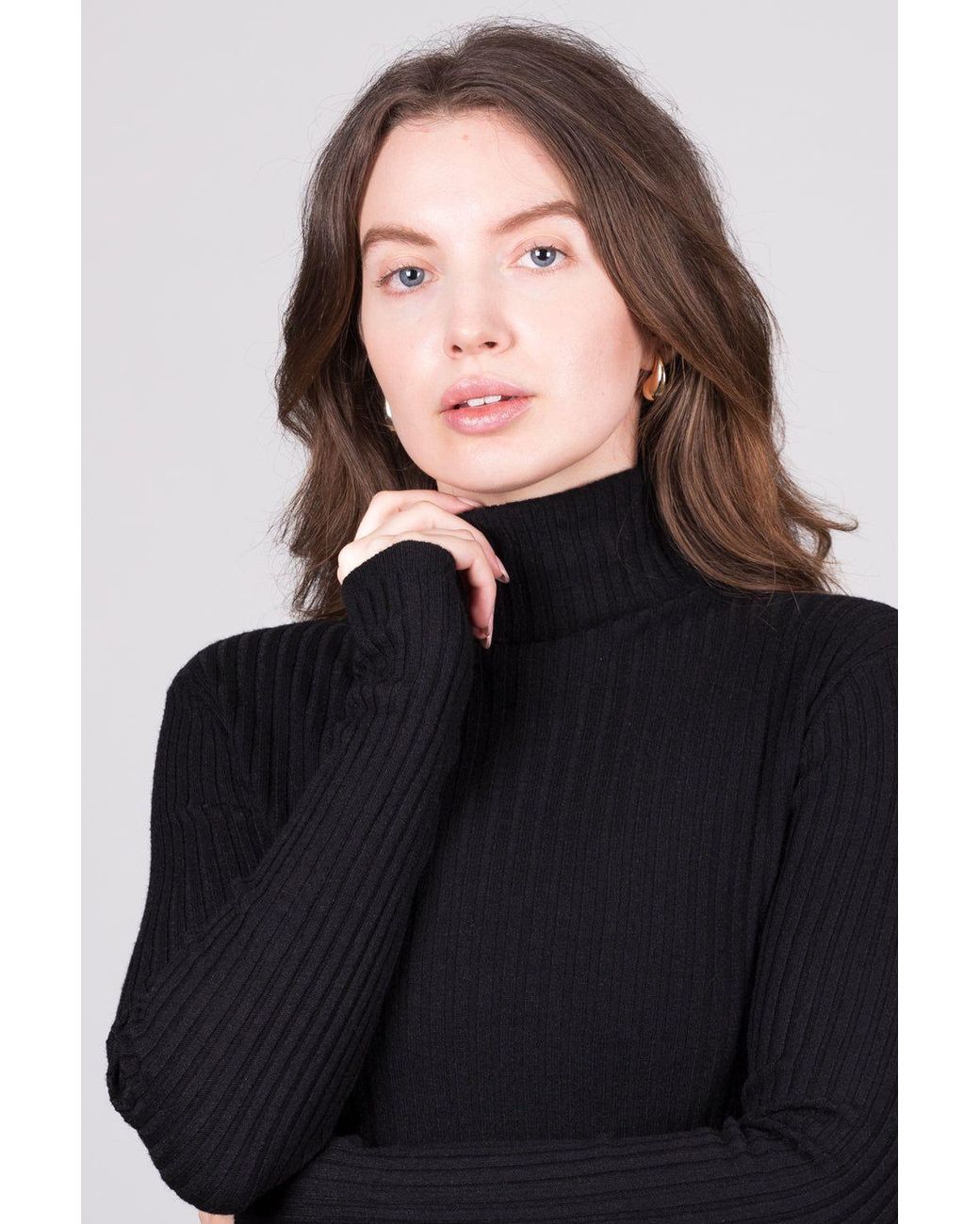 Solo Black Ribbed High-Neck Jumper