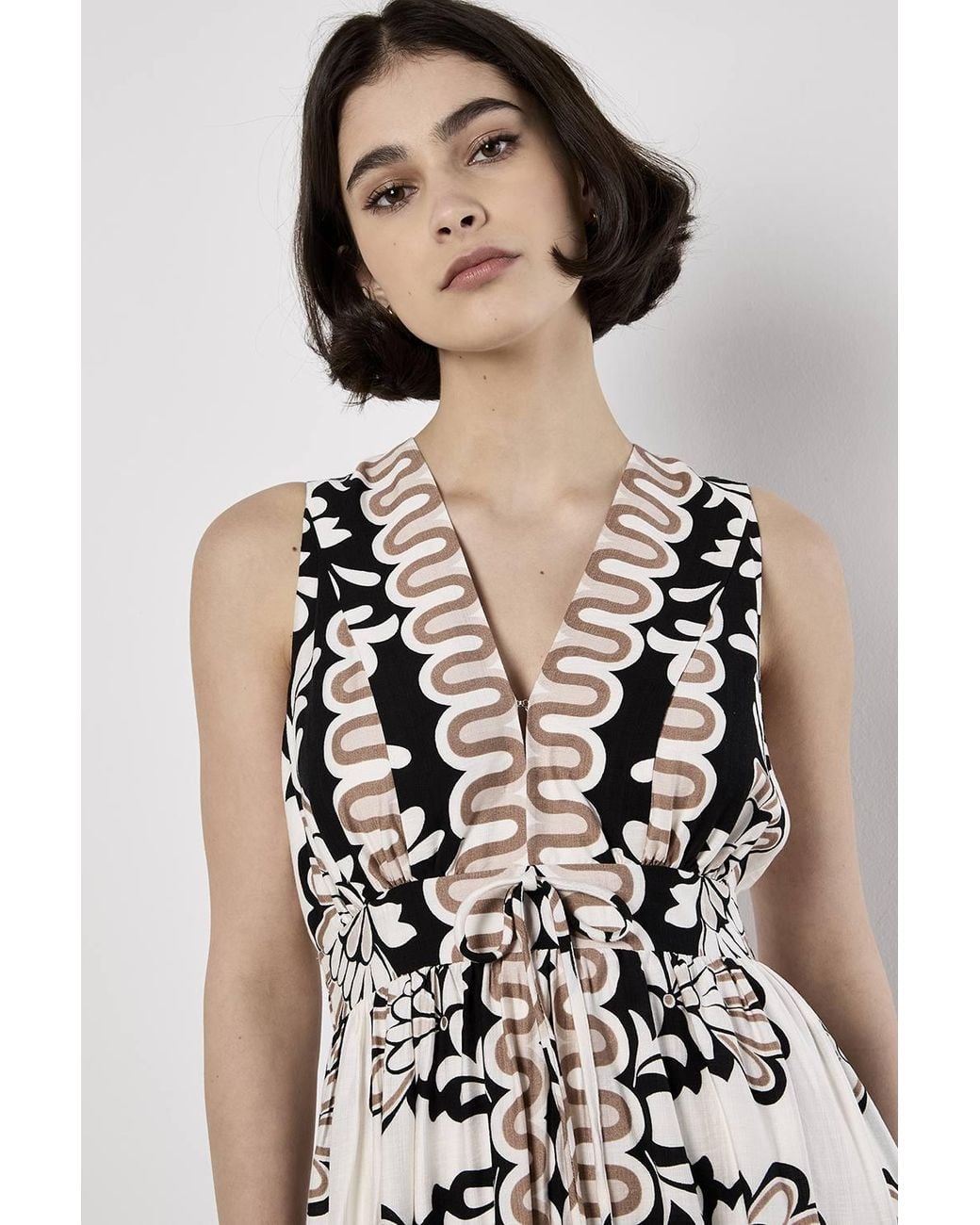 Apricot White Floral Swirl Maxi Dress