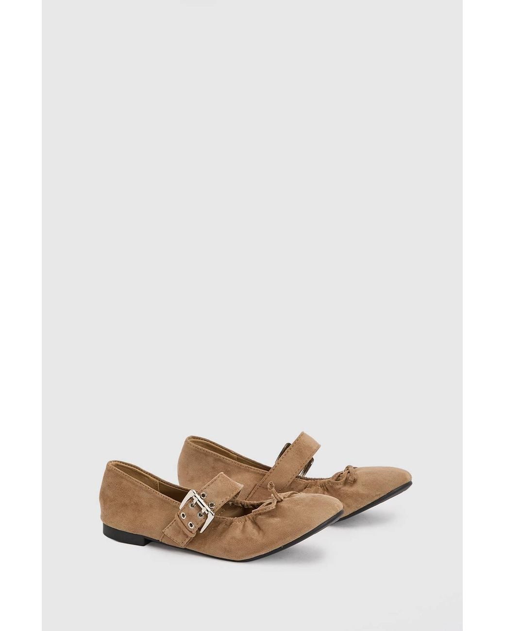 Faith Natural Mila Faux Suede Buckle Ruched Ballet Flats