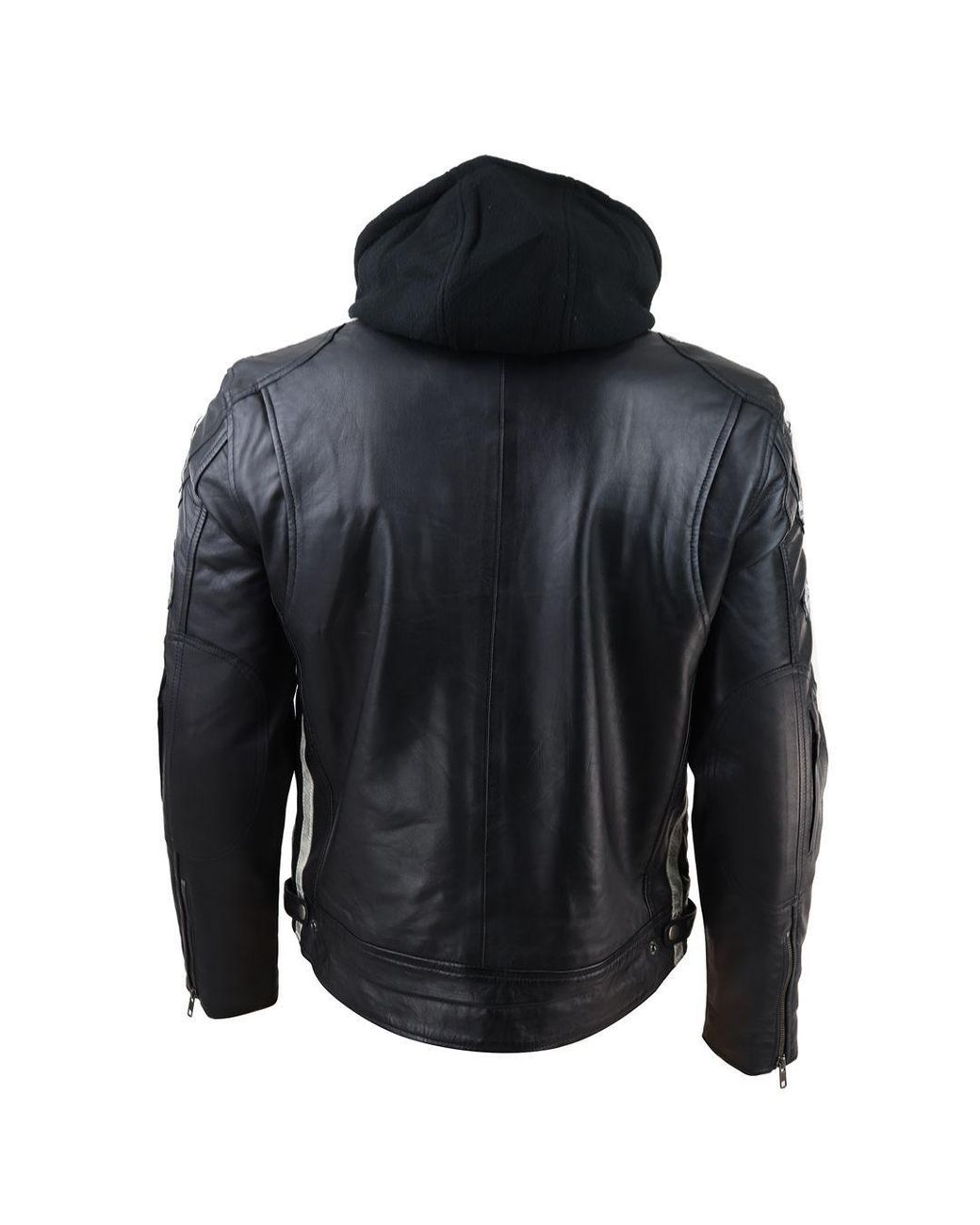 TruClothing Black Hooded Zipped Biker Leather Jacket for men