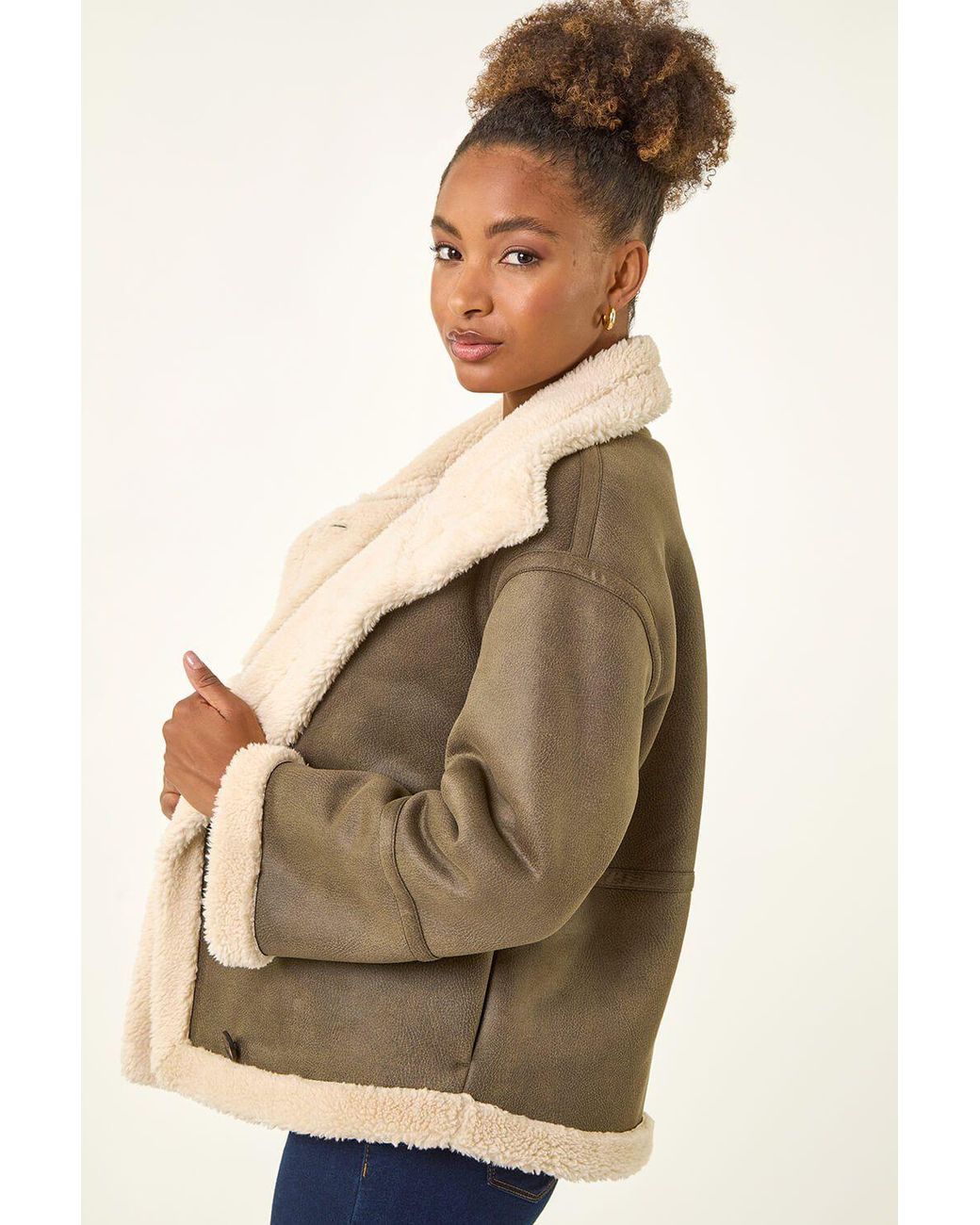 Roman Gray Borg Collar Aviator Jacket