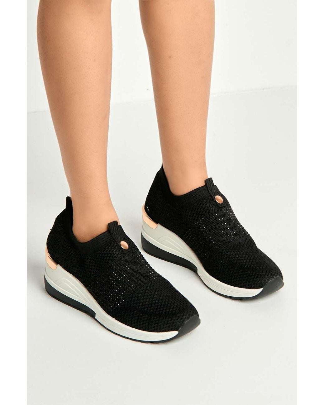 Miss Diva Black Ember Diamante Embellished Slip On Trainers