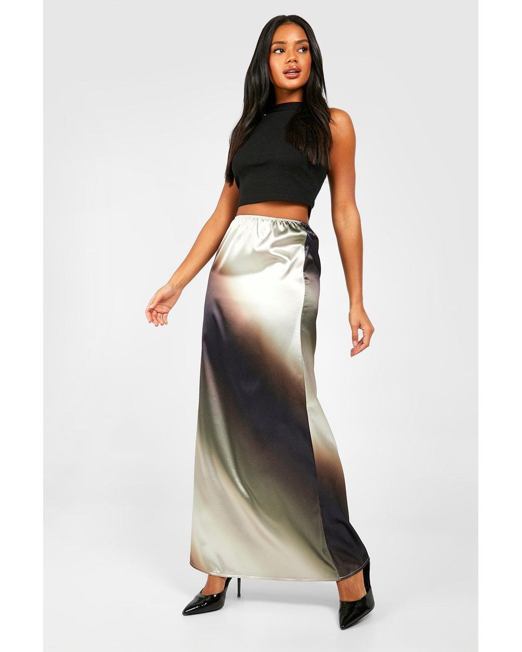 Silver satin hotsell maxi skirt