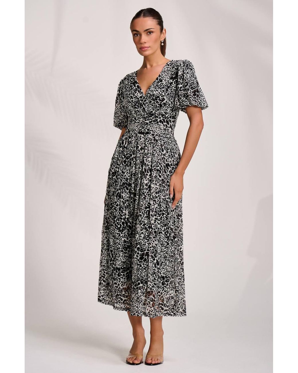 Jolie Moi Multicolor Puff Sleeve Printed Lace Maxi Dress