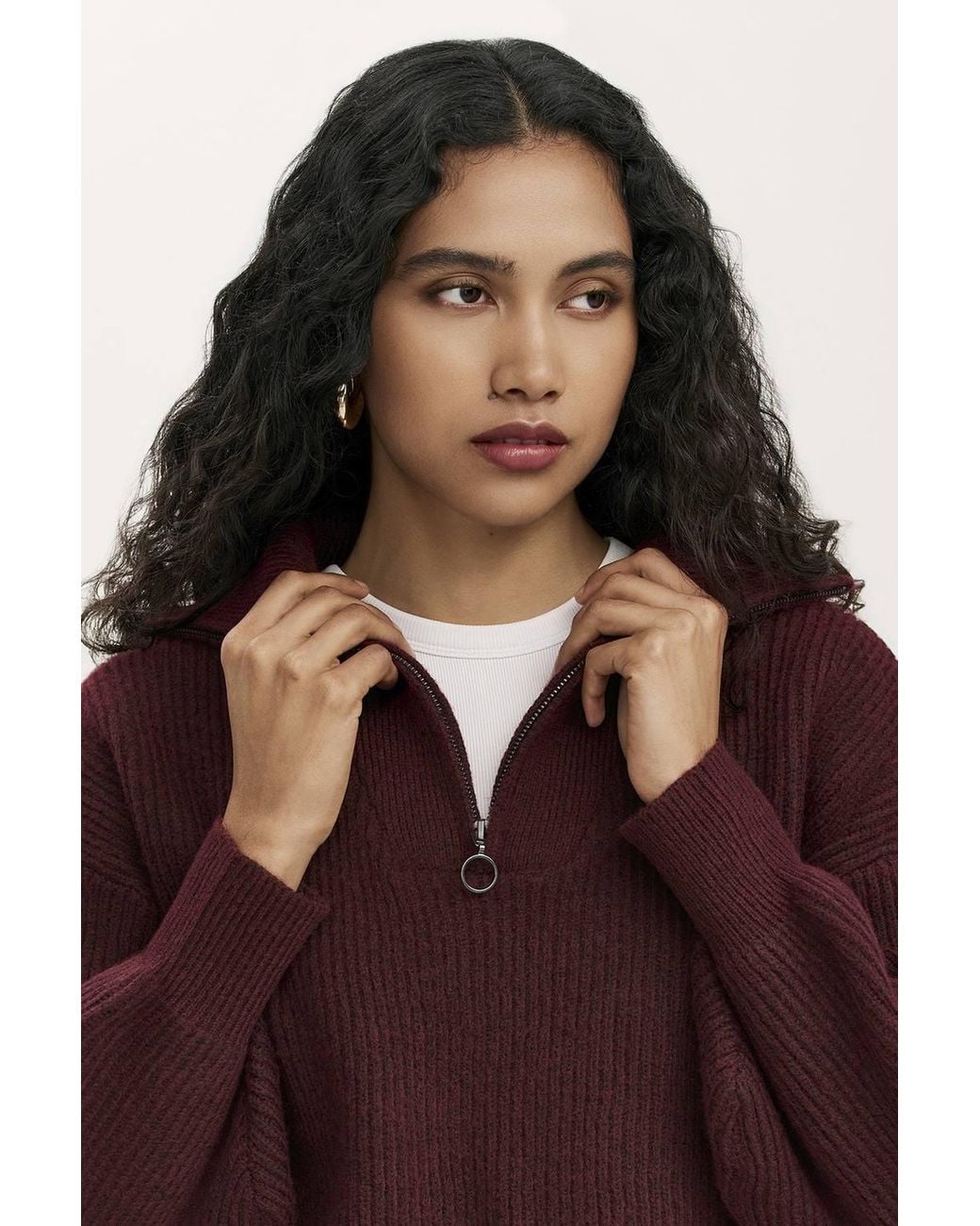 Finery London Red Maddy Funnel Neck Half Zip Jumper