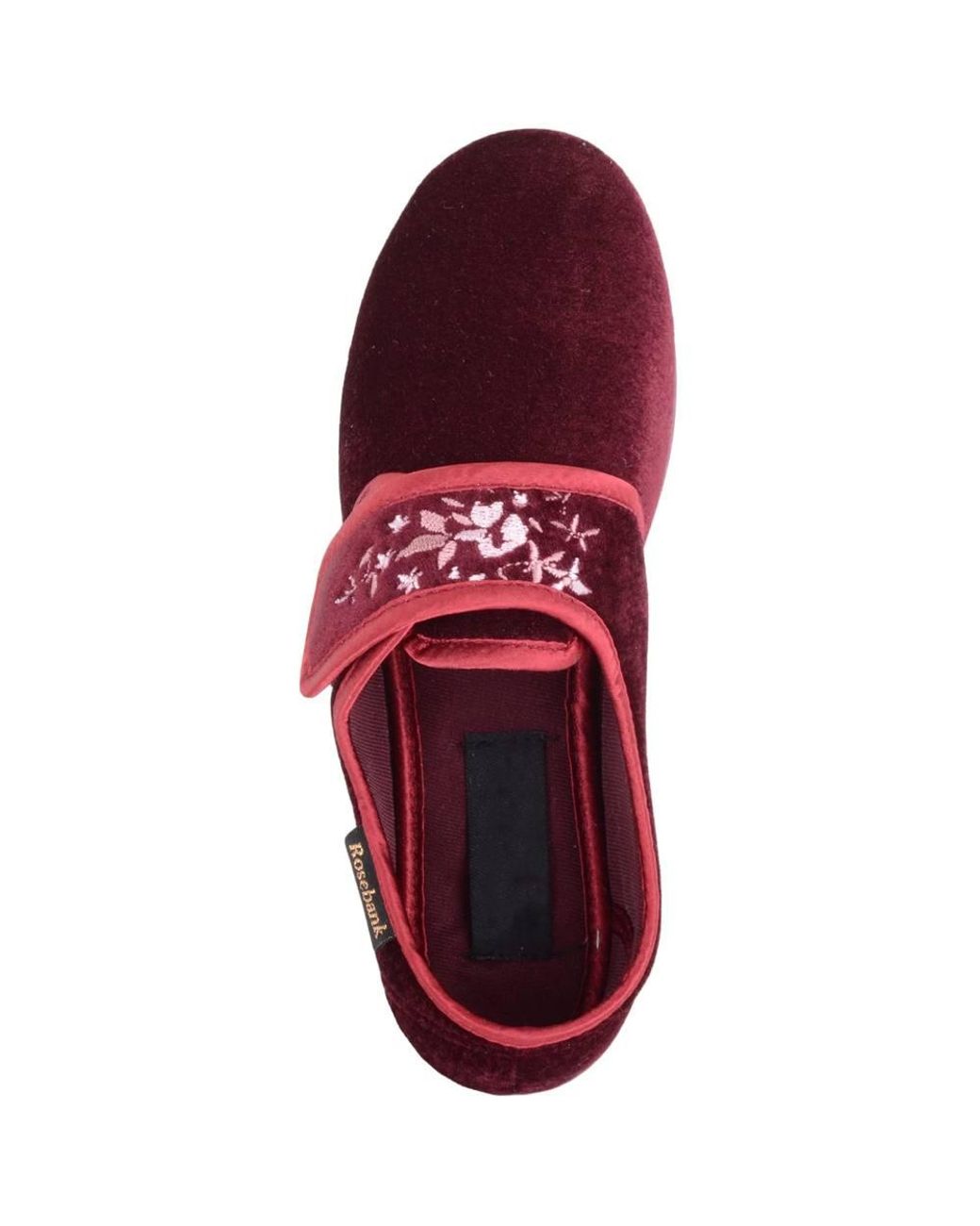 Absolute Footwear Smooth Velour Slip On Touch & Close Embroidered Slippers
