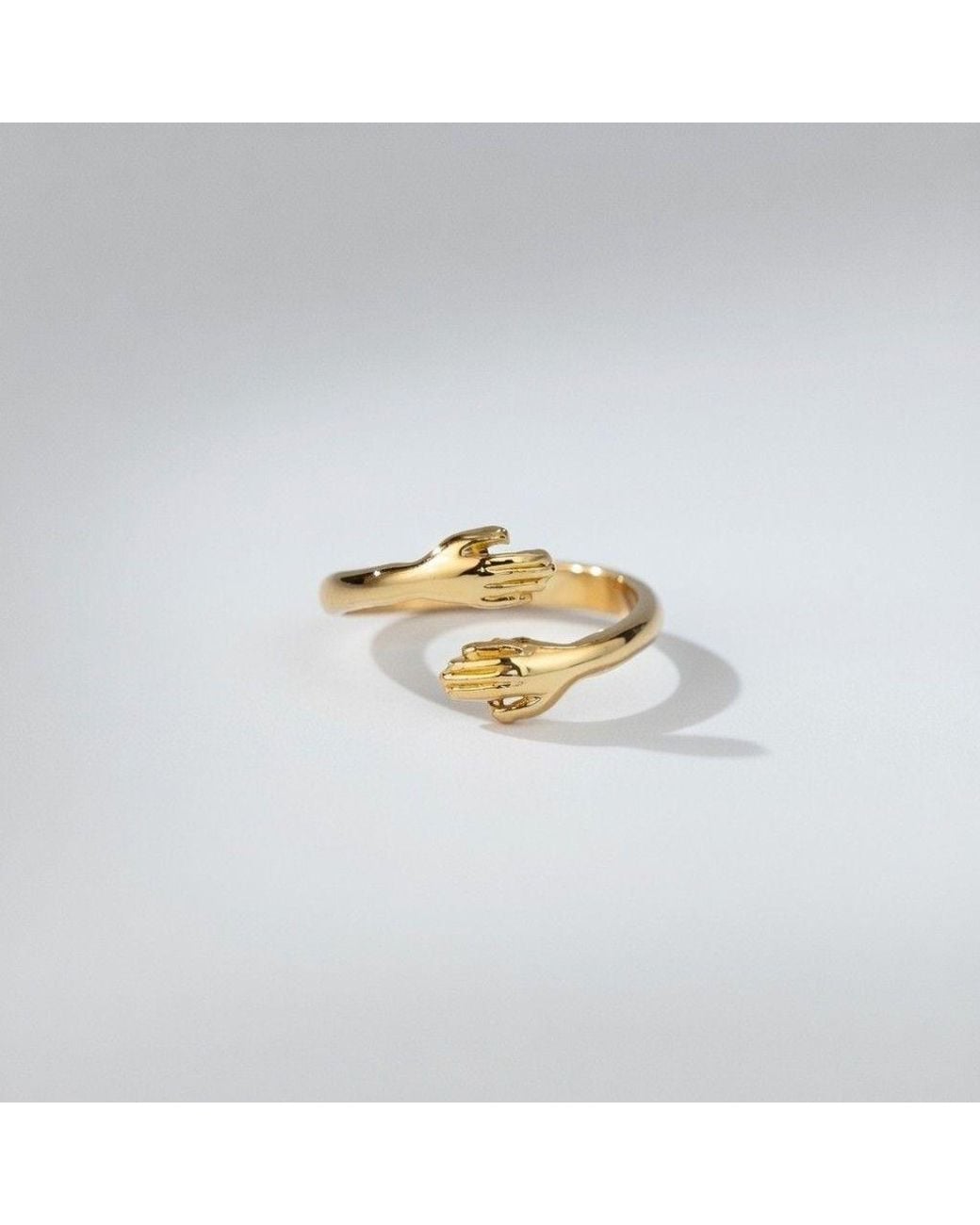 The Colourful Aura Metallic Love Hugging Hand Couple Stackable Adjustable Love Ring
