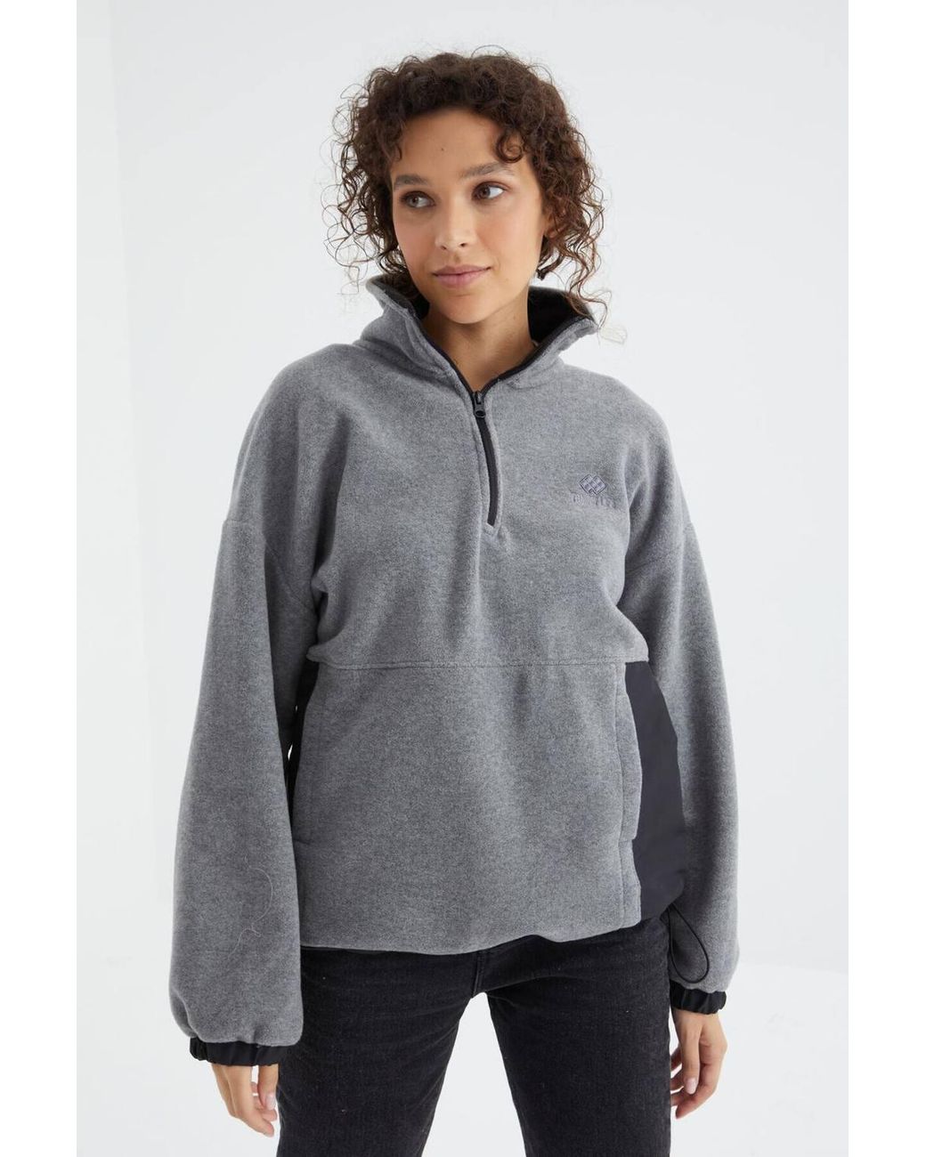 TOMMY LIFE Gray Oversized Half-Zip Plush Sweatshirt