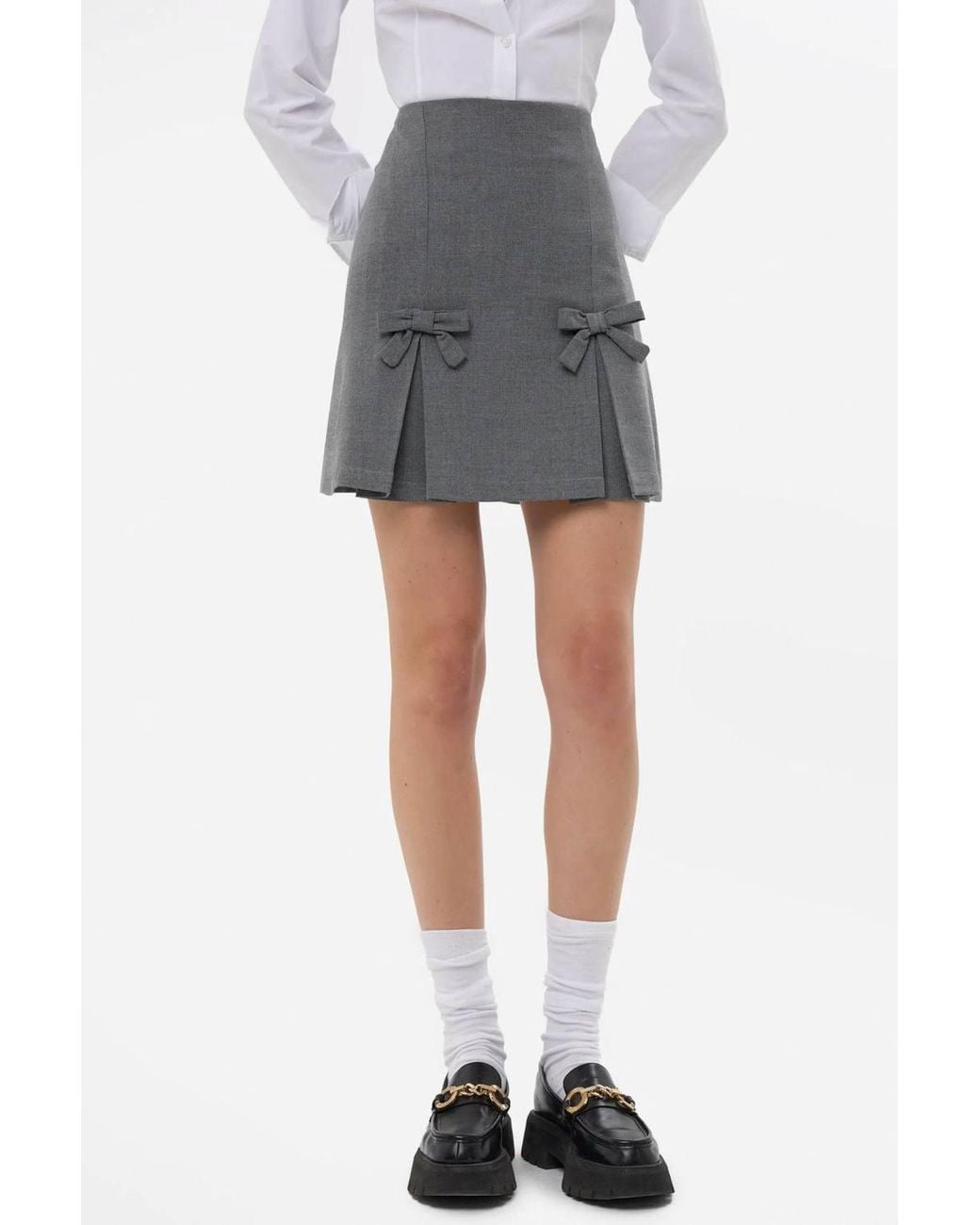 Hiccup Gray Bow Detailed Mini Skirt