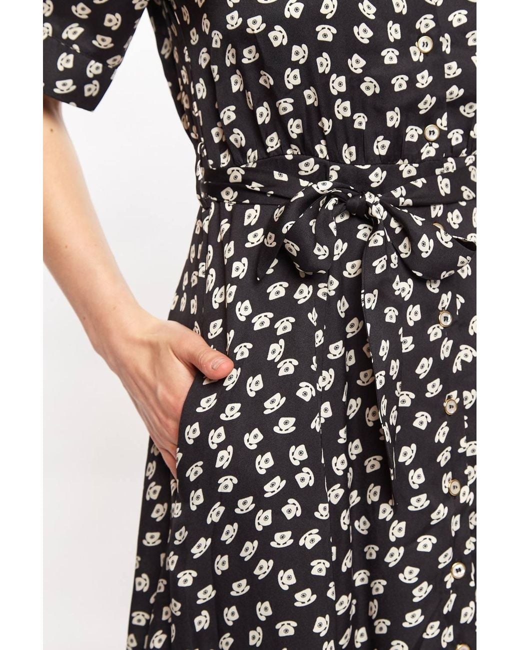 Louche Black Peta Call Me Print Short Sleeve Midi Shirt Dress