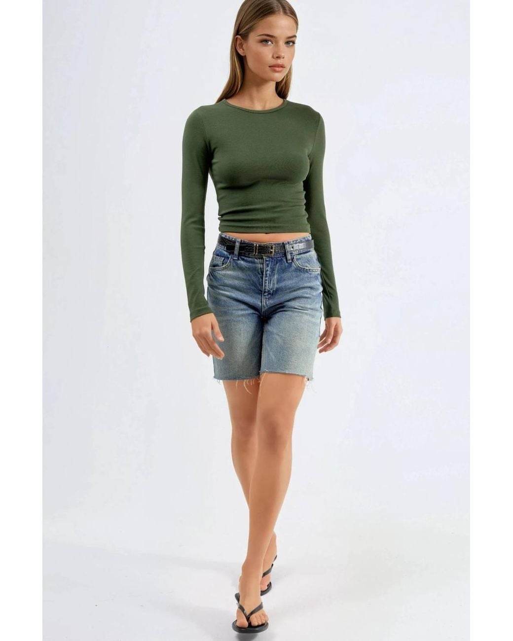 Busem Green Long Sleeve Crew Neck Blouse