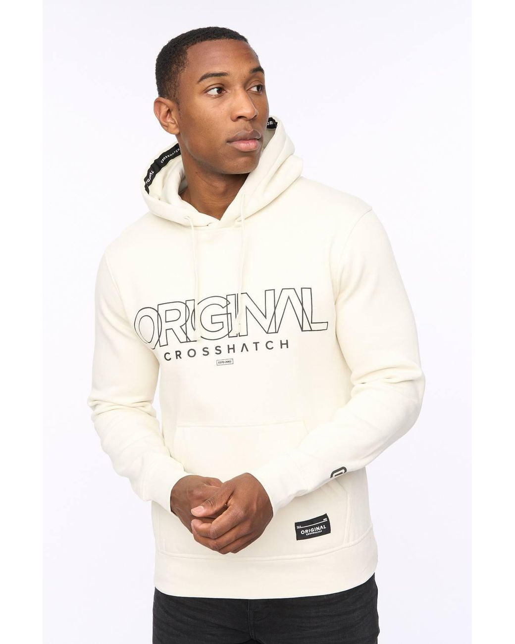 Crosshatch White Carrimoore Premium Graphic Hoodie With Soft-Touch & High Build Details for men