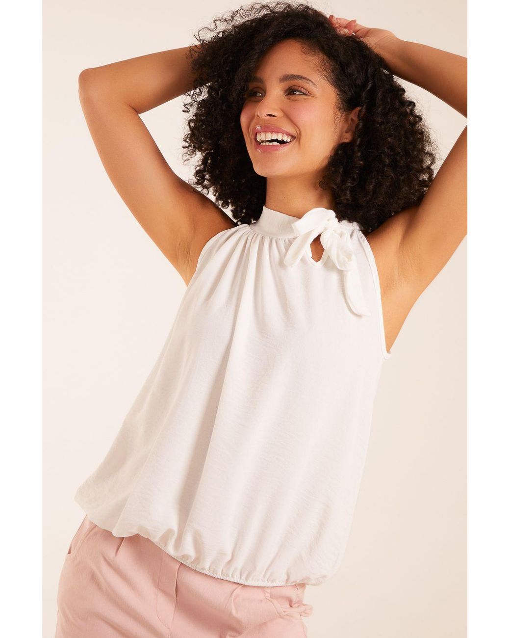 Blue Vanilla Pink Pussybow Sleeveless Top