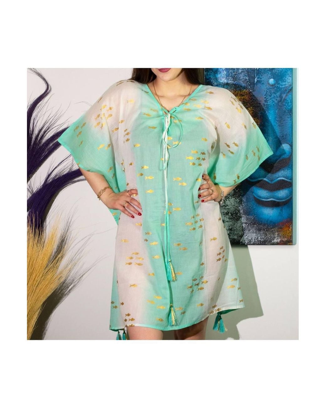 KDMD Green Nomad Sari Med Collection Kaftan & Fish Design