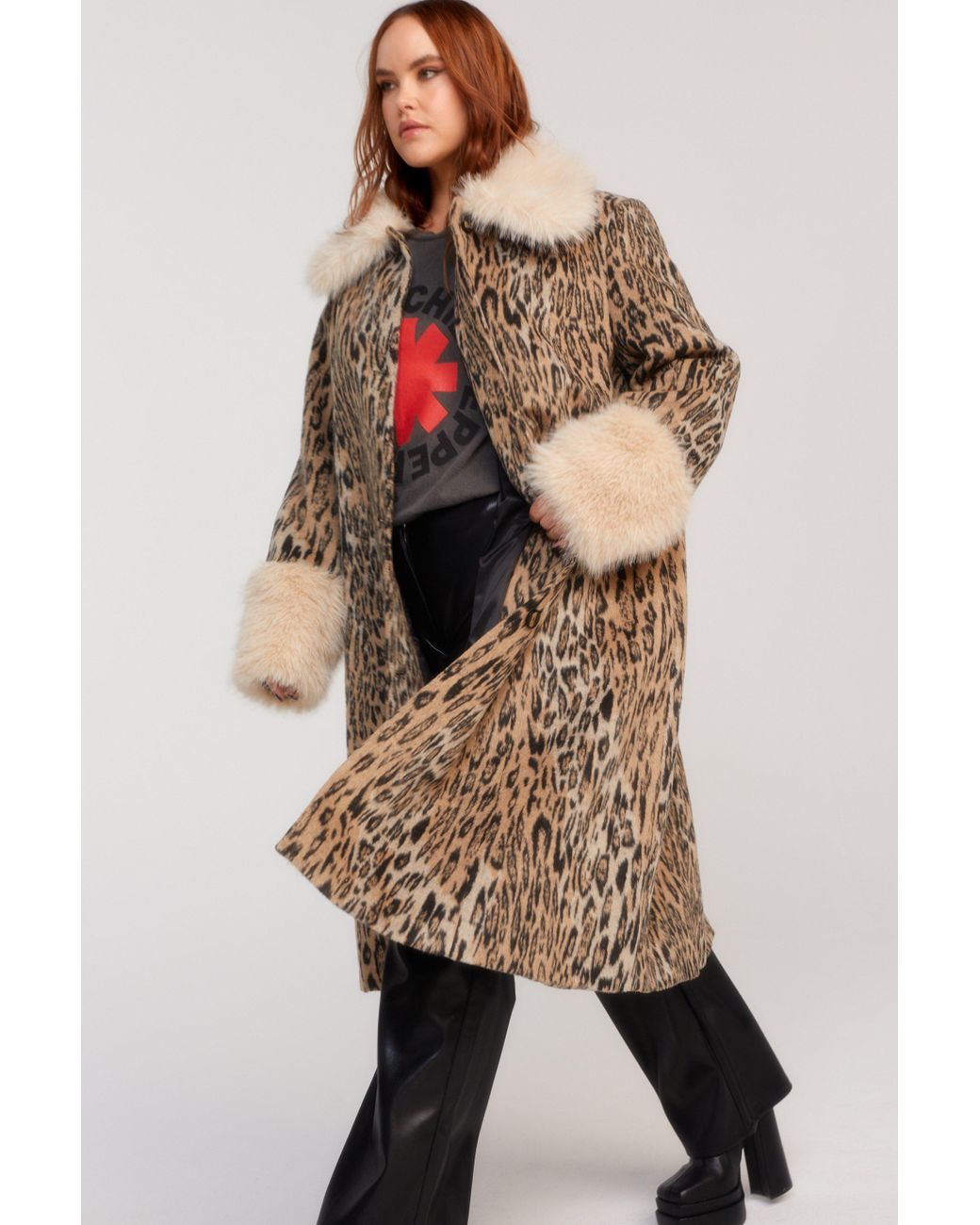 Nasty Gal Plus Size Premium Wool Blend Animal Swing Coat in White