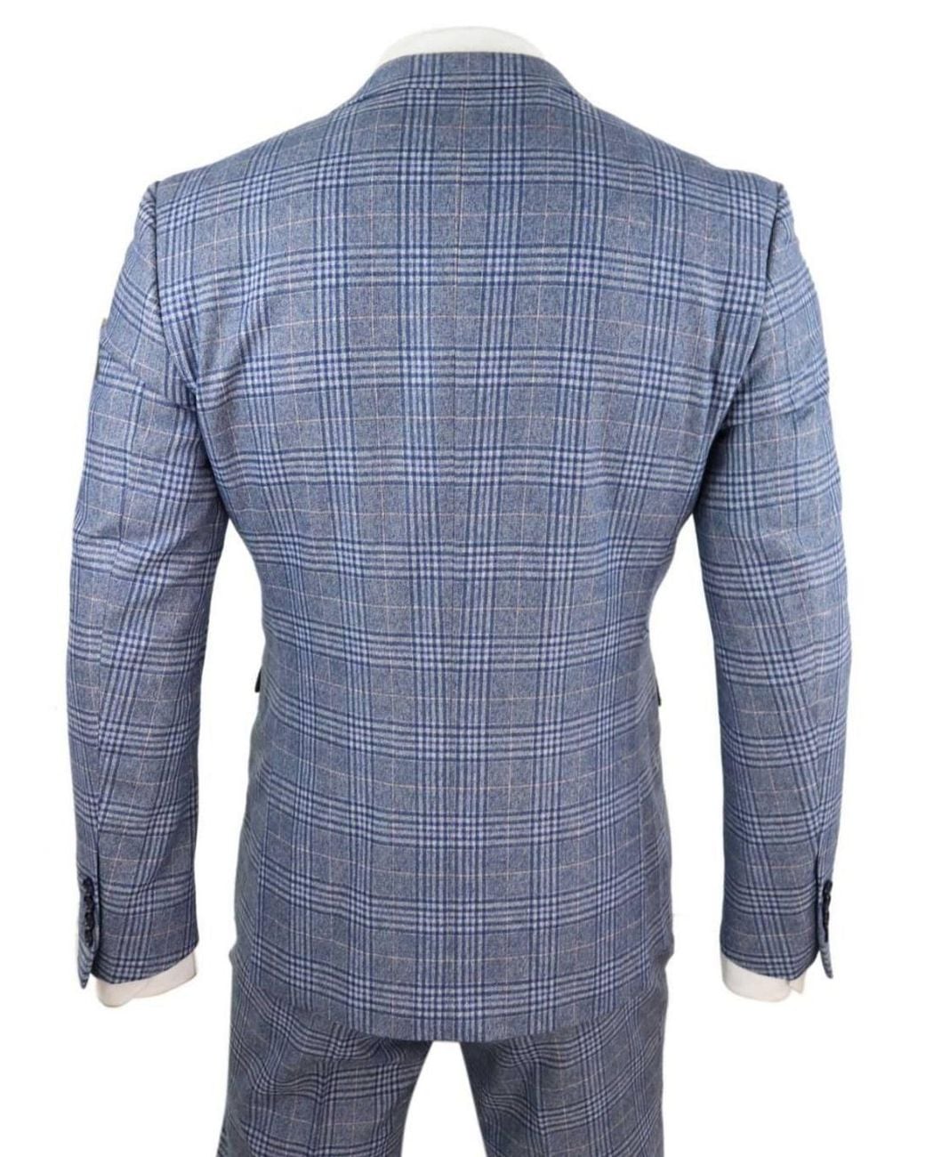 Infinity Leather Blue 3 Piece Tweed Check Vintage Retro Suit for men