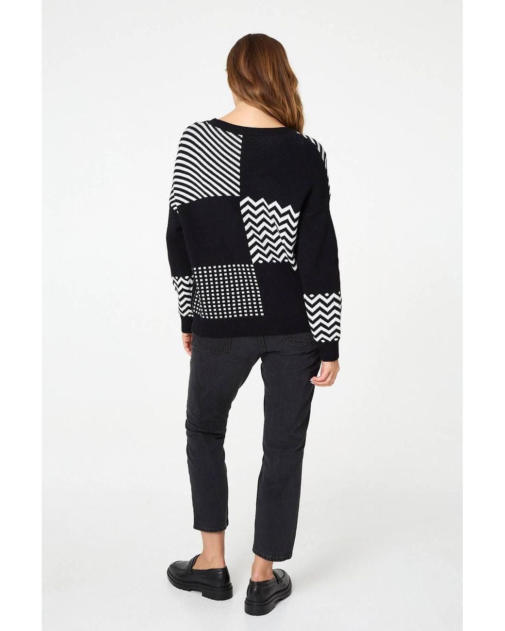 Izabel London Black Geo Print Drop Shoulder Relaxed Jumper