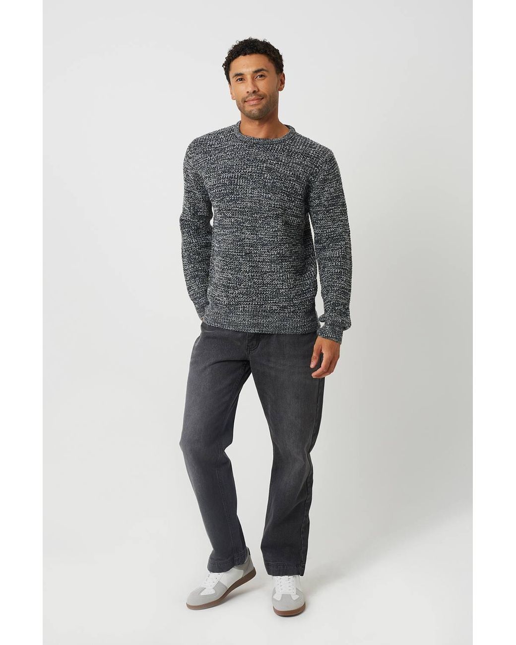 Brave Soul Gray Crew Neck Textured Knit Jumper for men