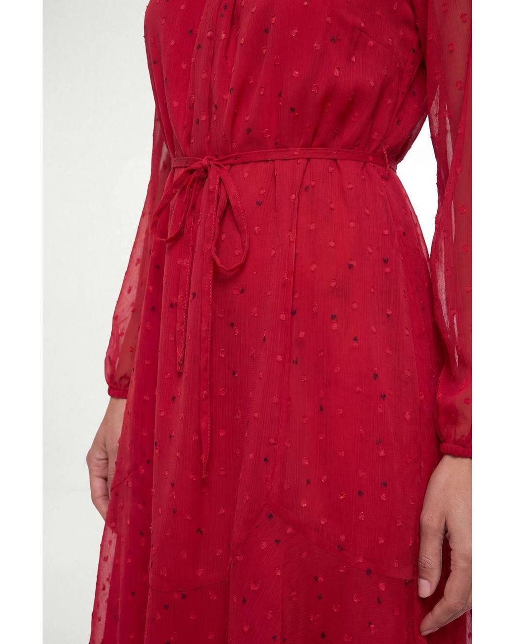 Wallis Red Printed Metallic Twist Neck Midi Dress