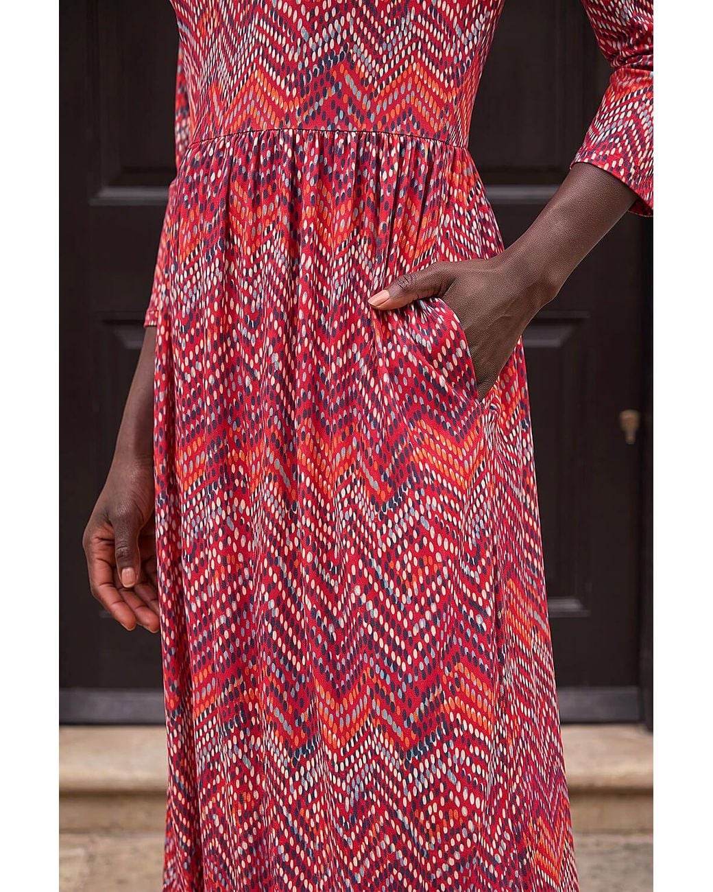 Roman Pink Zig Zag Print Midi Dress