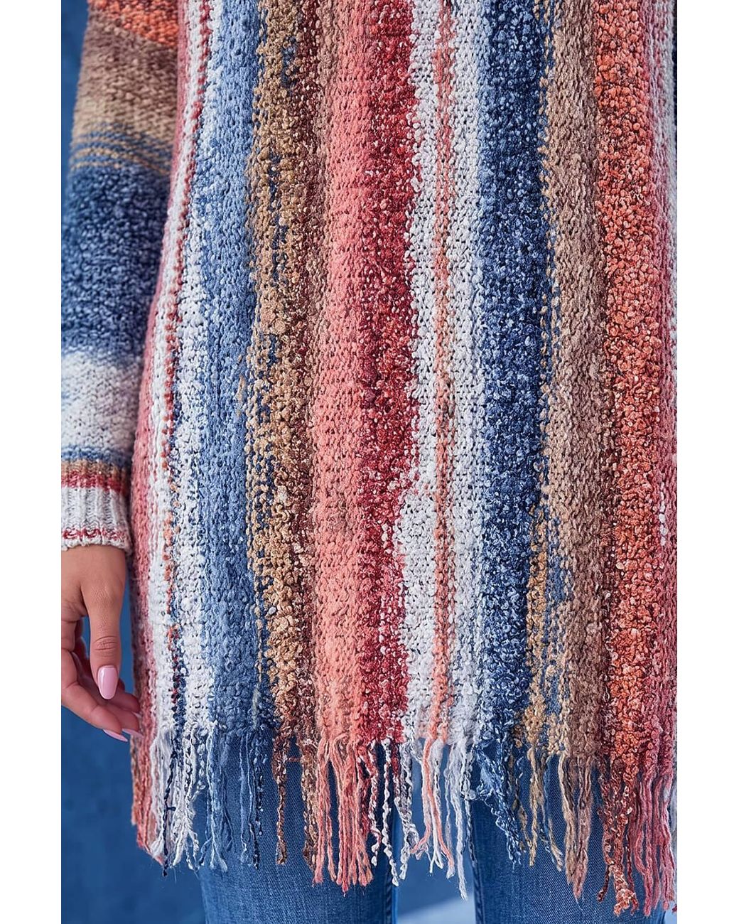 Roman Blue Boucle Fringe Knit Jumper