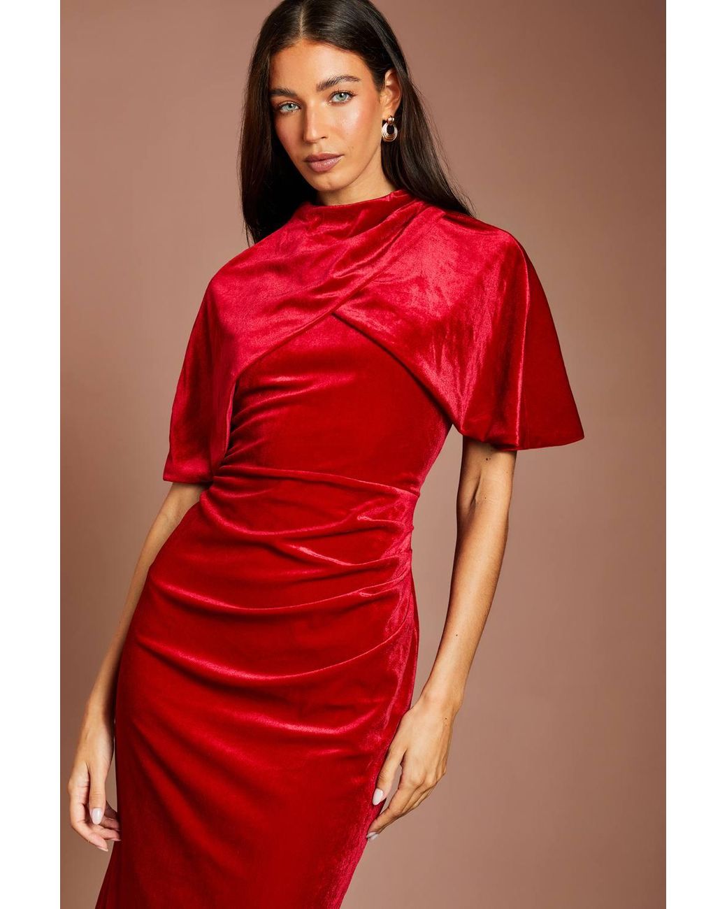 Coast Red Velvet Cape Detail Maxi Dress