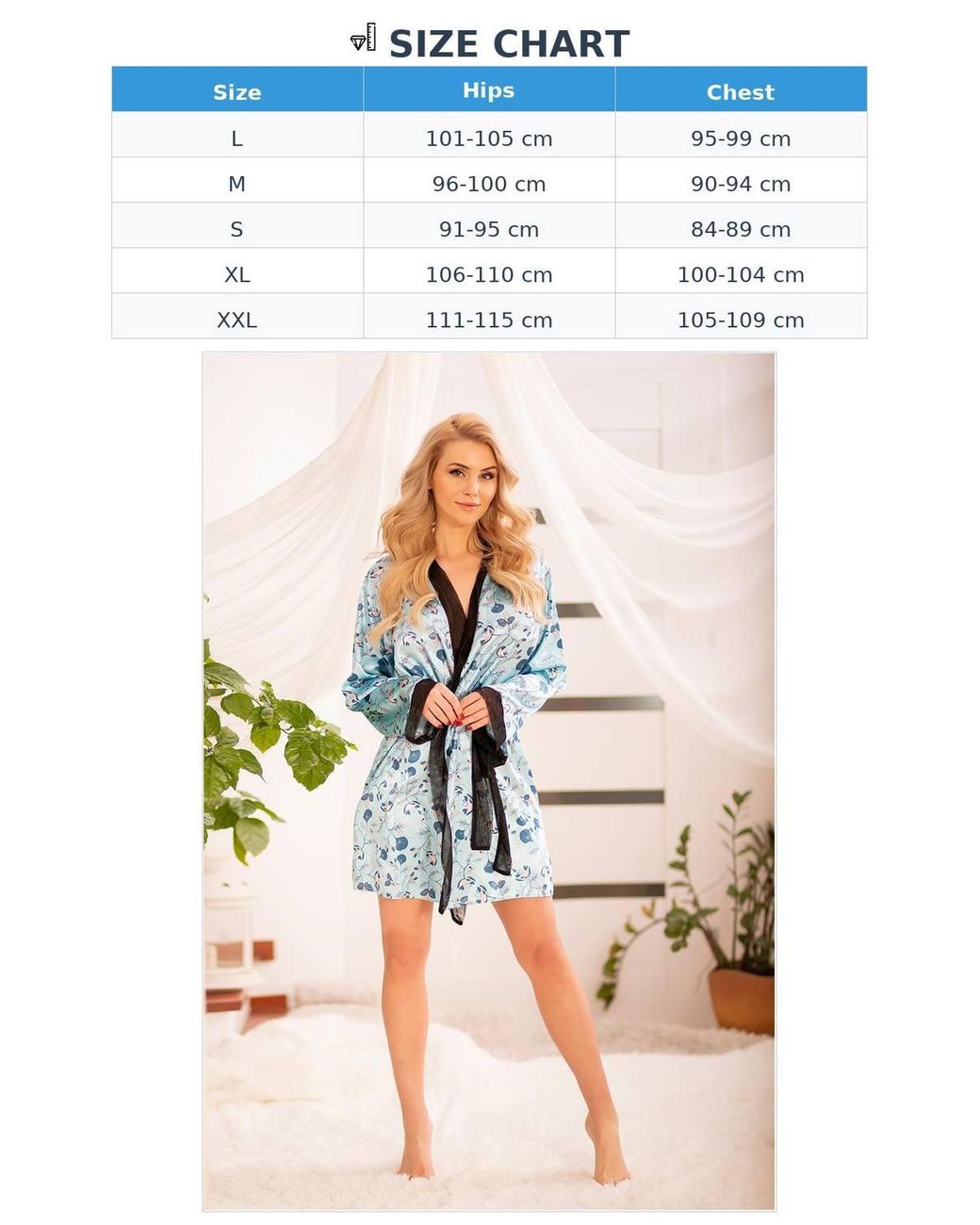 KDMD Blue Himma Satin Mesh Belted Housecoat Robe