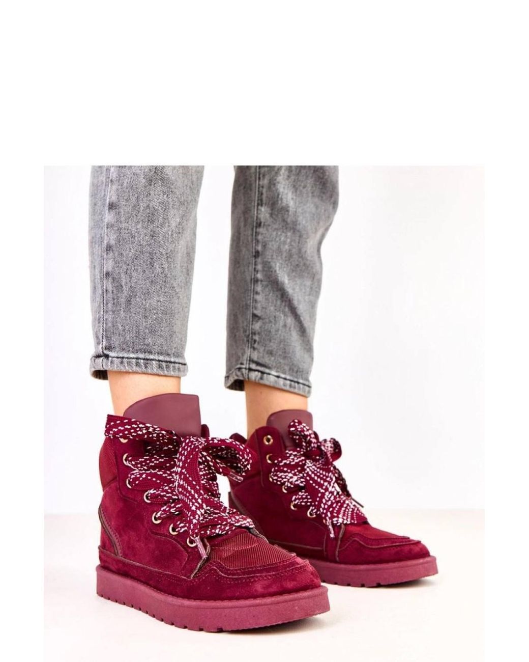 Love Lace Red Modern Suede Like Sport Sneakers With Subtle Platform Comfort