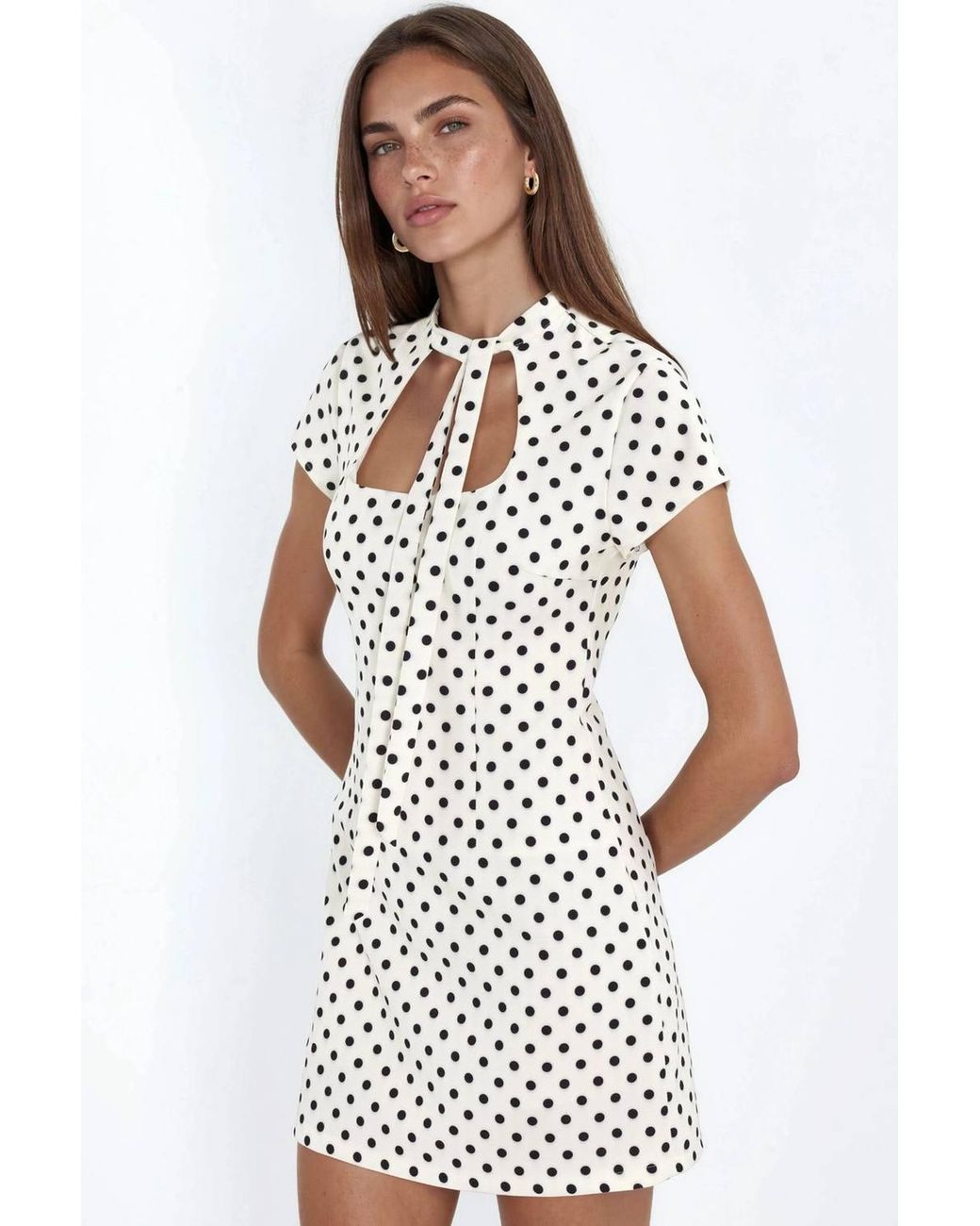 Hiccup Green U-Neck Polka Dot Mini Woven Dress