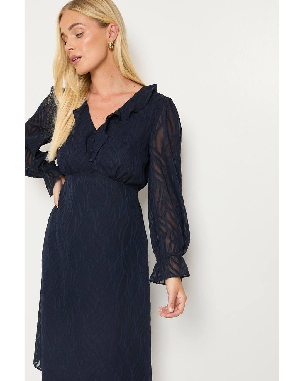 Wallis Blue Petite Burn Out Ruffle Midi Dress