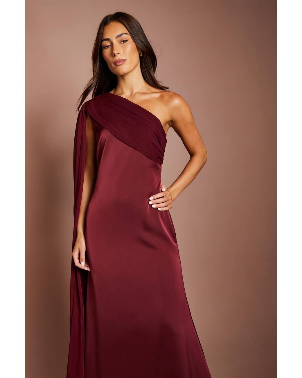 Coast Red Shoulder Chiffon Drape Maxi Dress