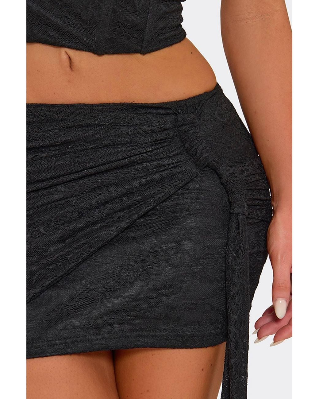 EGO Blue Drape Lace Low Rise Mini Skirt