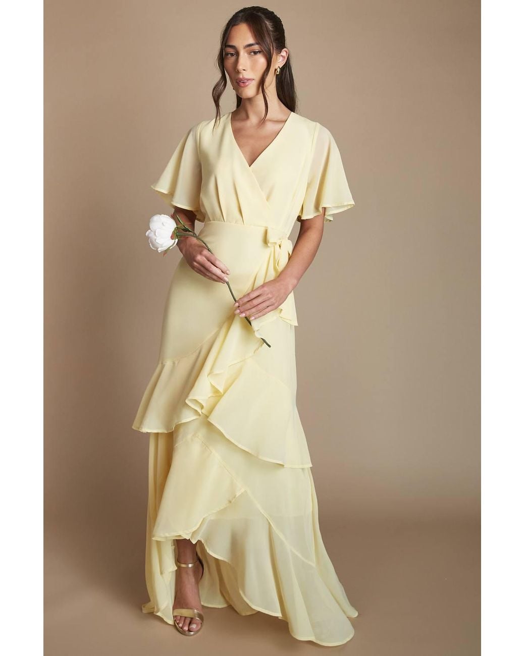 Coast Natural Angel Sleeve Tiered Bridesmaid Maxi Dress