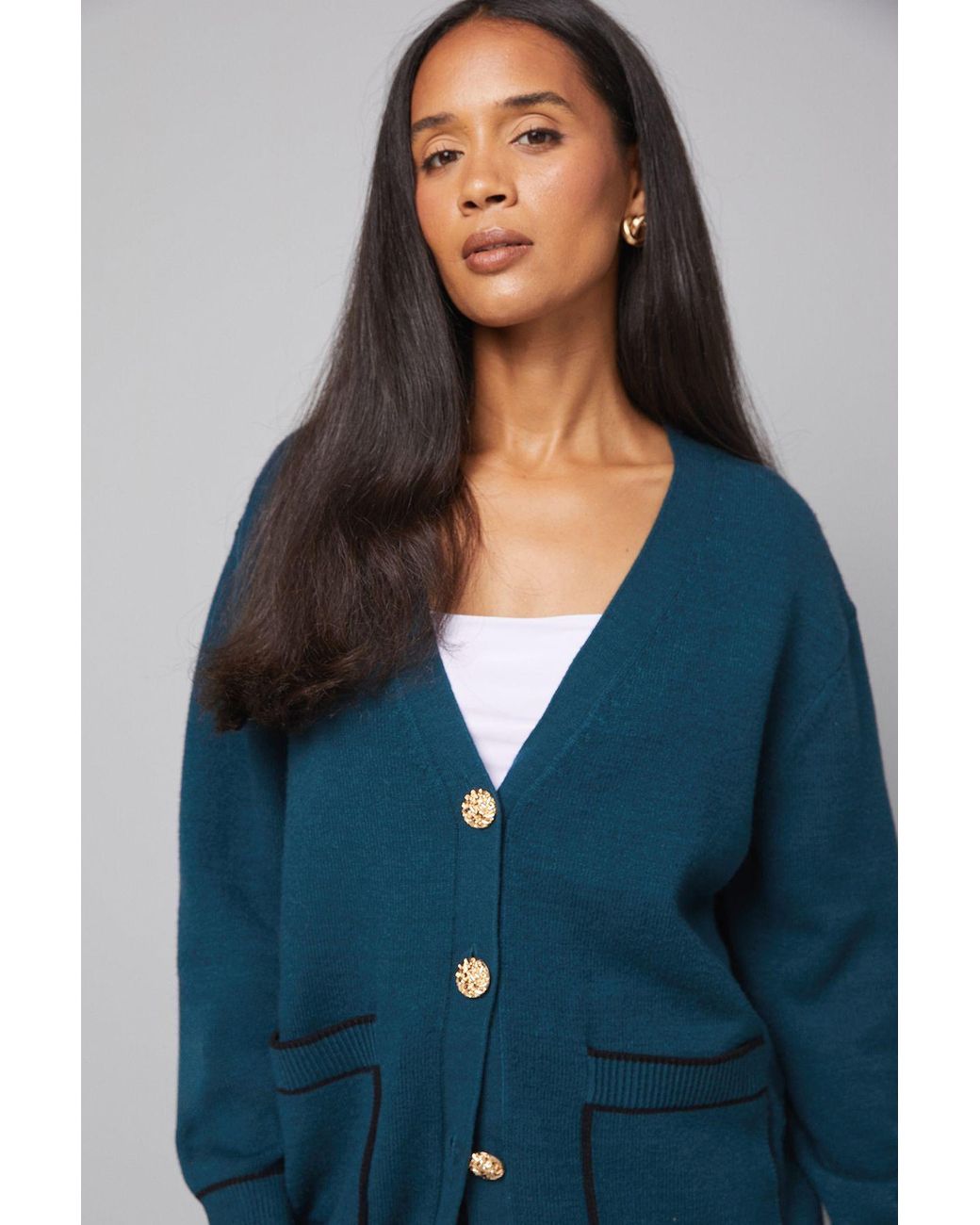 Wallis Blue Tipped Button Through Cardigan Viscose