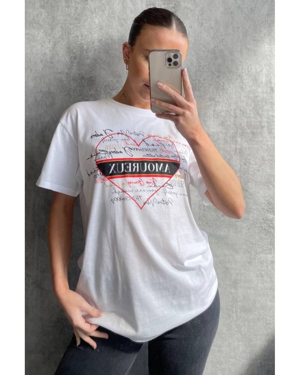 Stylewise Gray Heart Graphic Print