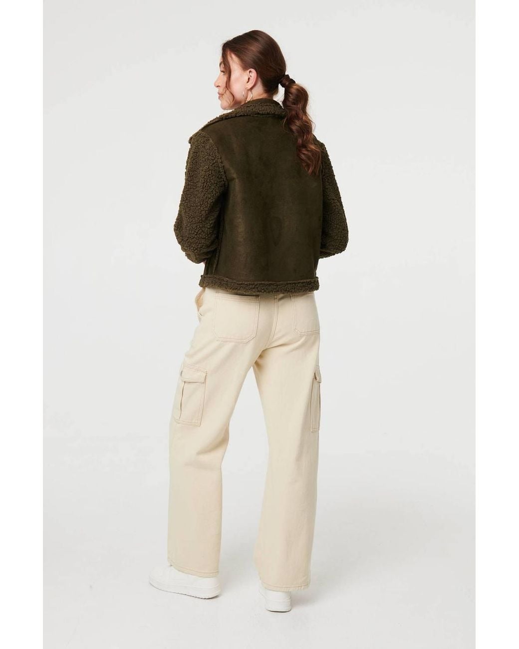 Izabel London Green Faux Suede Teddy Lined Biker Jacket