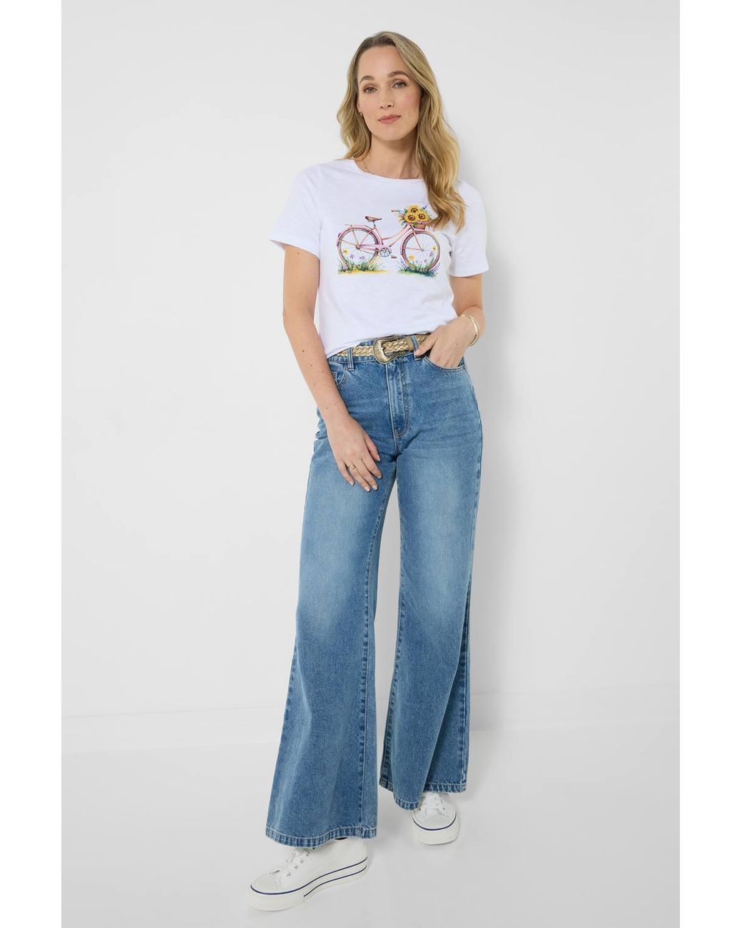 Joe Browns Blue Sunflower & Bicycle Graphic Tee