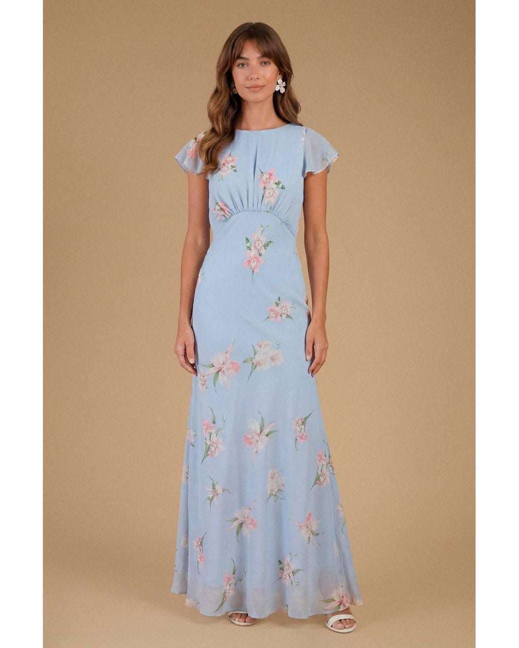 Oasis Blue Orchid Floral Printed Waterfall Maxi Dress