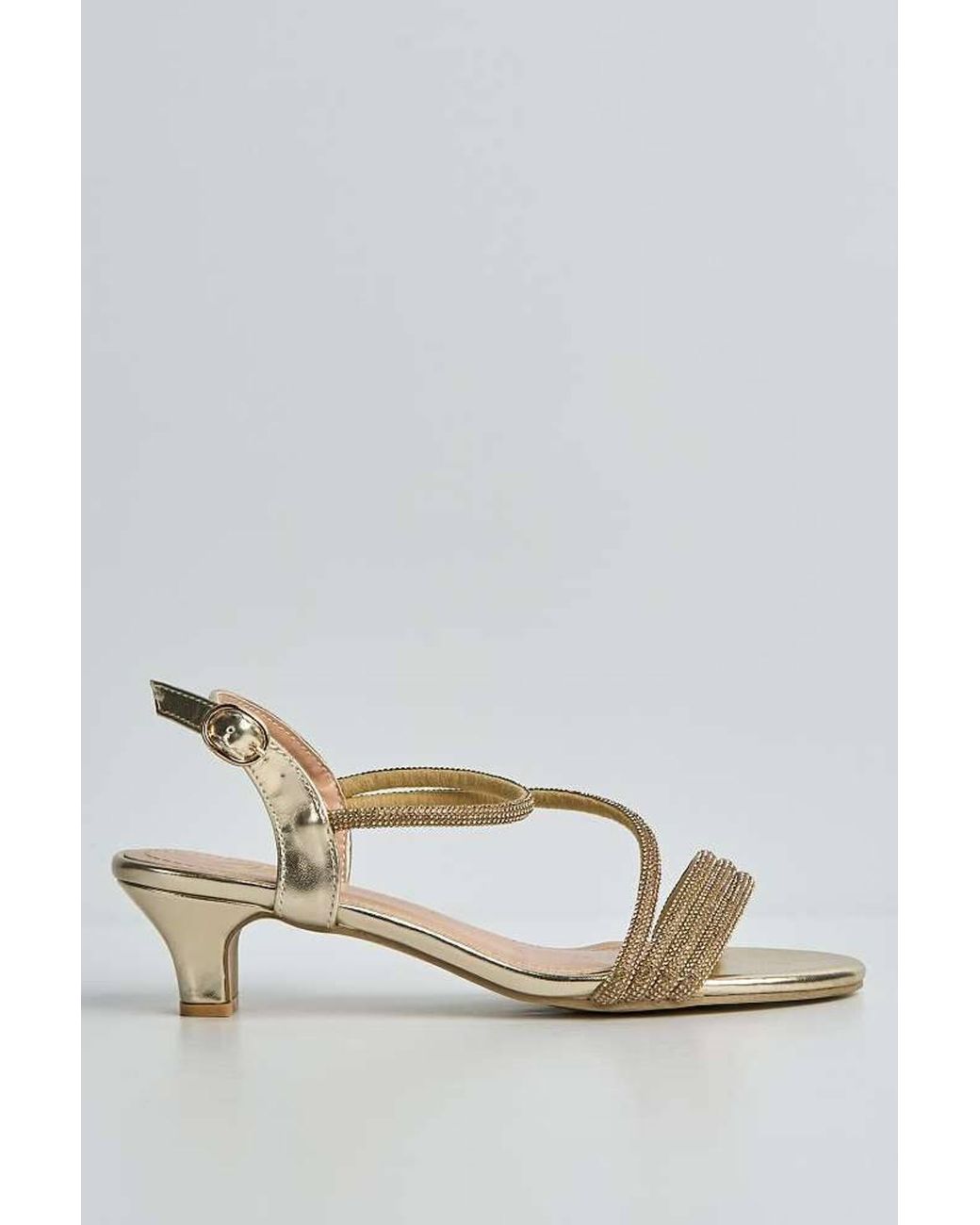 Miss Diva Metallic Elena Diamante Embellished Band Low Heel Strappy Sandals