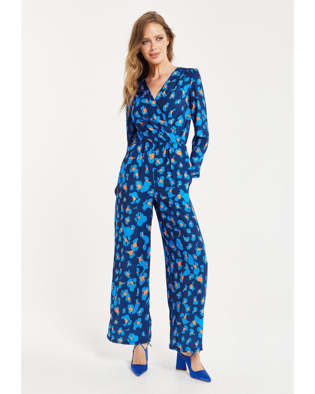 Liquorish Blue Abstract Print Jumpsuit
