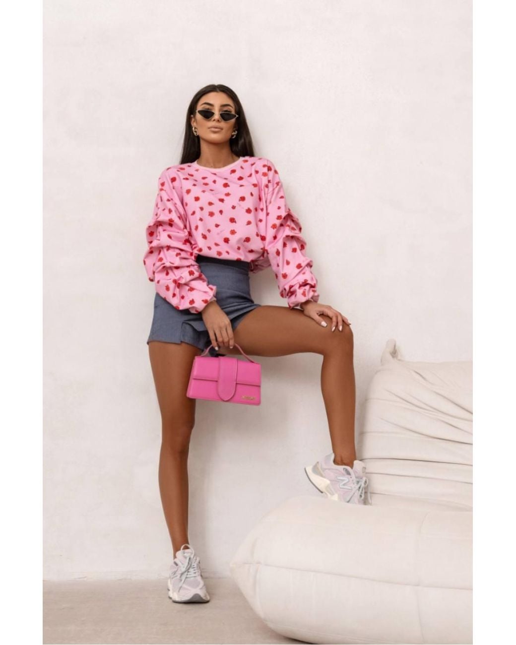 Love Lace Pink Cotton Floral Long Sleeve Printed Sweatshirt