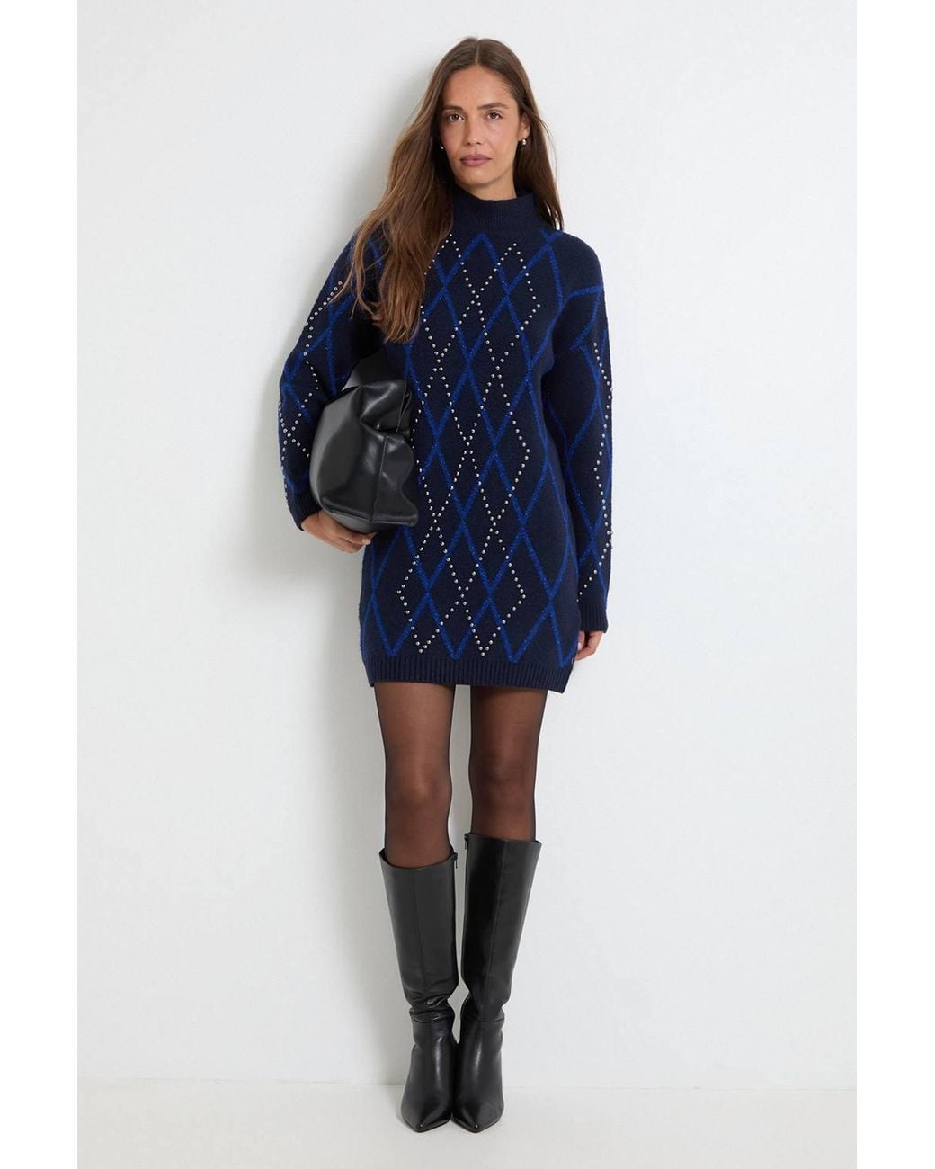 Wallis Blue Funnel Neck Knitted Midi Dress