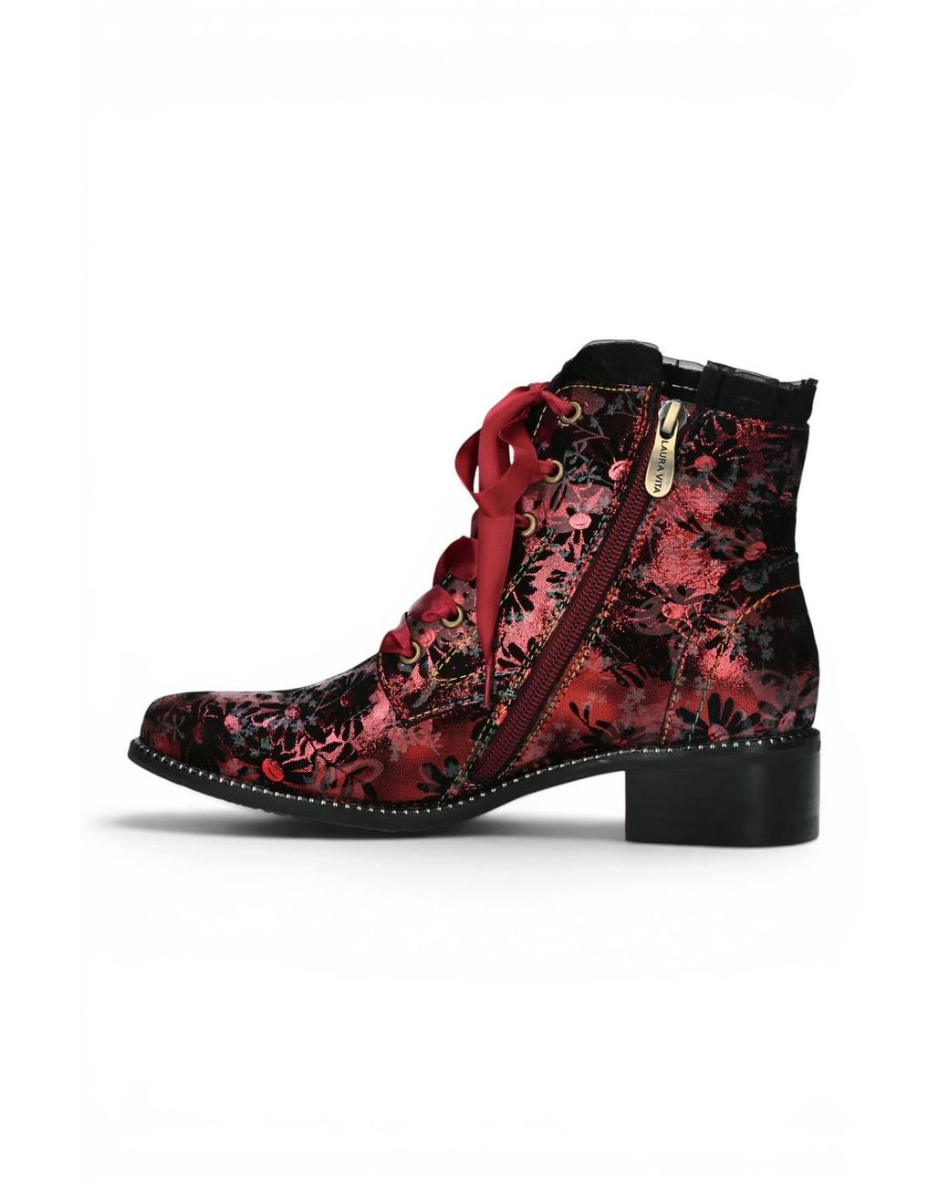 Infinity Leather Red Floral Gothic Victorian Leather Heeled Boots
