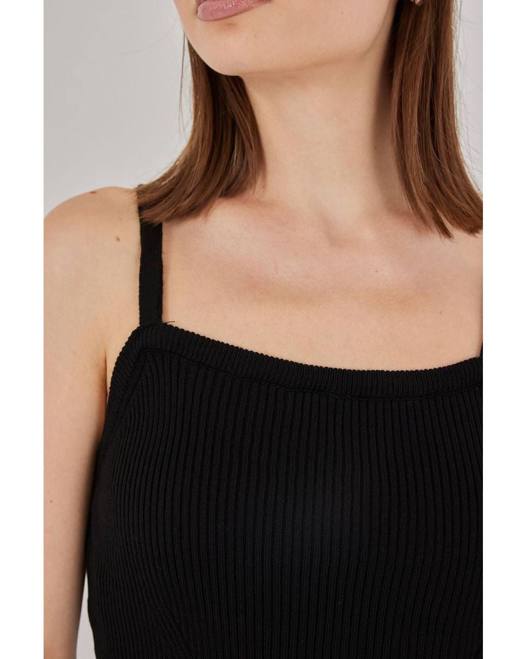 Bigdart Black Square Collar Ribbed Knit Crop Top